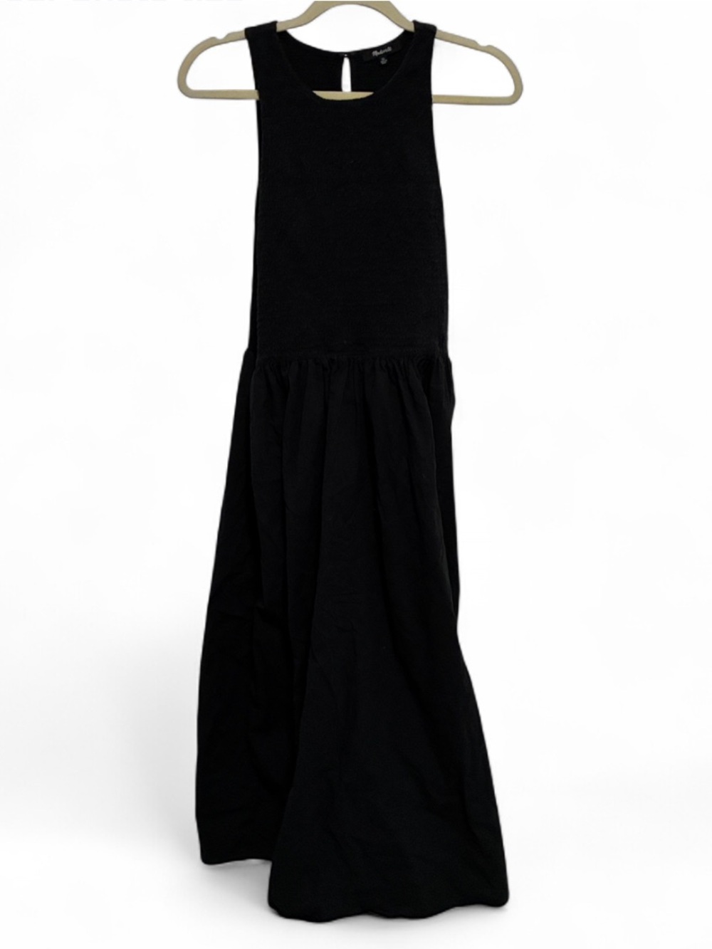 Madewell Melody Black Sleeveless Smocked Top Midi Dress